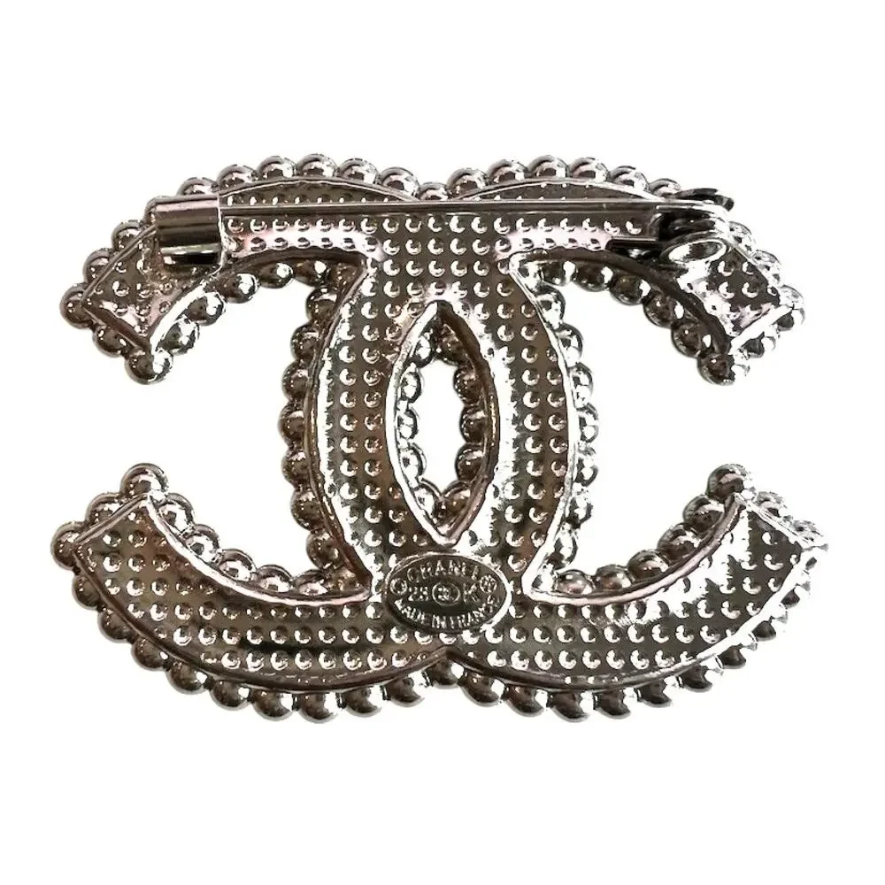 CHANEL Silver Crystal Pearl Trimmed Interlocking CC 23K (CCXX022)